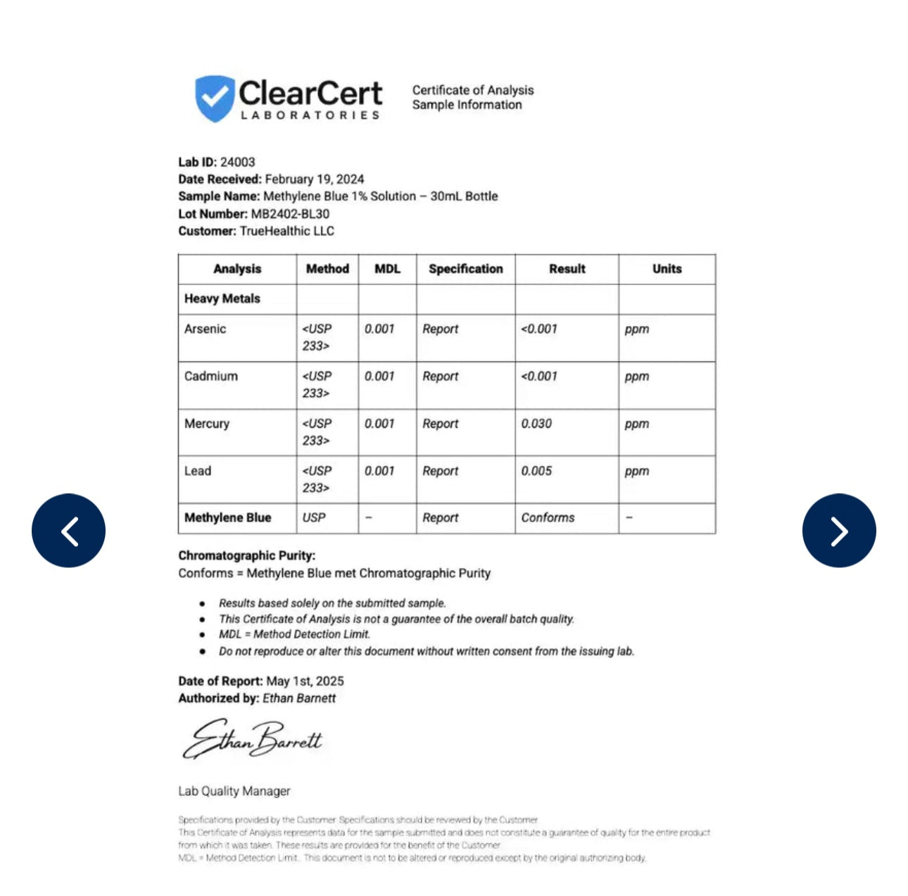 TRUEHEALTHIC Methylene Blue +